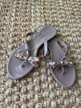 Wild Diva Nude Taupe Jelly Bow Sandals with Gold Studs  look like Valent1no